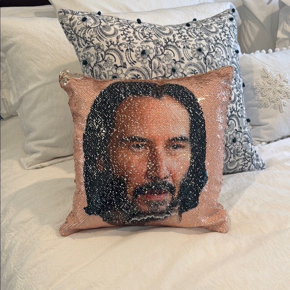 Keanu Reeves Reversible Sequin Pillow with Face Design
